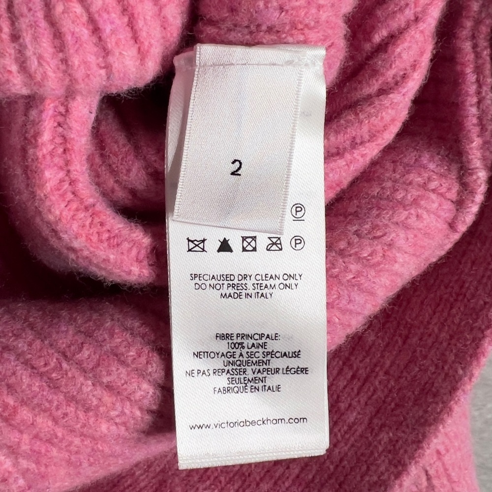 Victoria Beckham Belted Rib-Knit Wool‎ Cardigan Women's Size 2 Pink Sweater - Picture 4 of 11